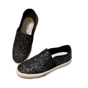 Marc Fisher ChessibBlack Silver Glitter Slip On Sneakers Size 9 Glam Athleisure